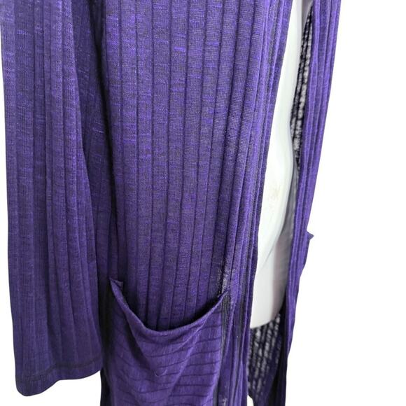 Chicos Zenergy Purple Longline Duster Hooded Cardigan Ribbed Sweater Thin 0/ S - Picture 3 of 15